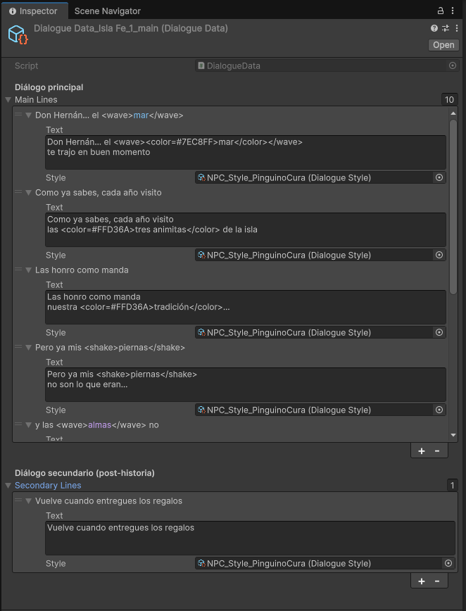 Sistema de diálogo — Diálogo Isla de la Fe en Unity