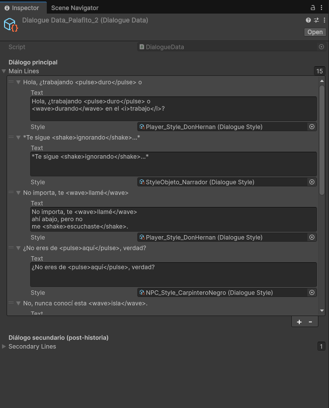 Sistema de diálogo — Diálogo Isla Palafito en Unity