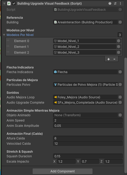 BuildingUpgradeVisualFeedback — feedback visual de mejora en Unity