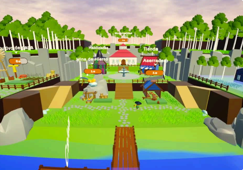 Lobby con arte 3D, animaciones y música